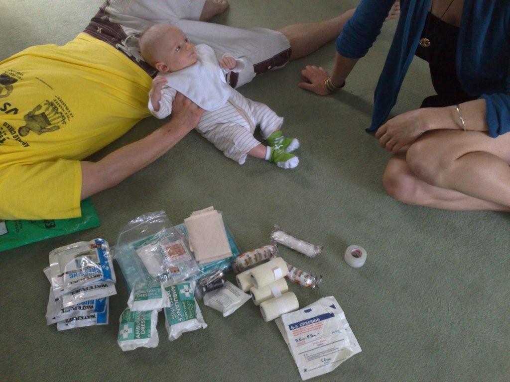 Isi (and Jack) explaining the medical kit she put together for us