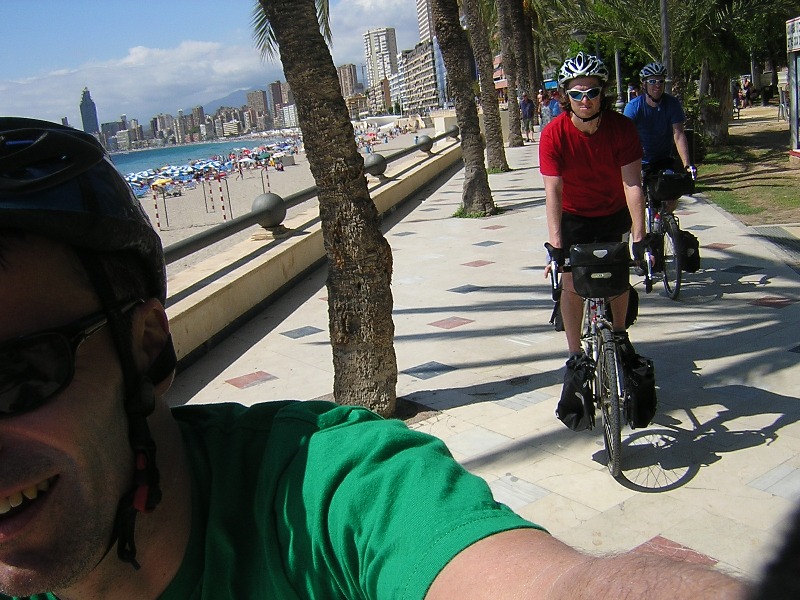 Riding along the promenade in Benidorm.