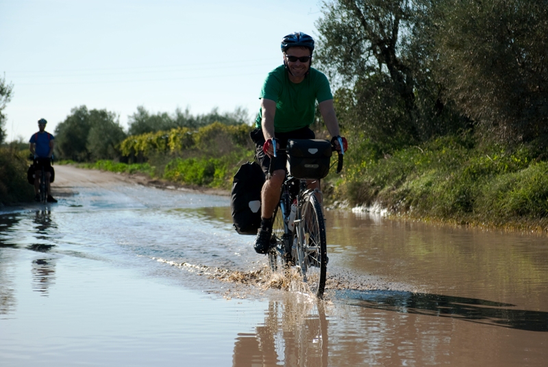 Danny riding through the deluges which crossed all roads out of Altamura